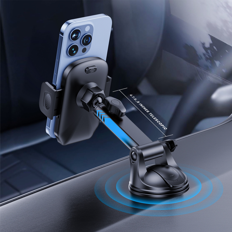 Автомобилен държач за монтиране с вакуумна присоска, антихлъзгаща глава с 17 топчета, 360° въртене и телескопичен прът