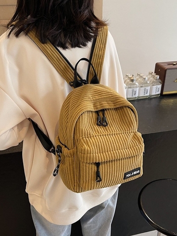 Mini ruksak u uličenom stilu, corduroy materijal, poliester podstava, zatvarač, trodimenzionalna vanjska torba