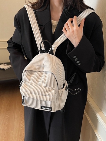 Mini ruksak u uličenom stilu, corduroy materijal, poliester podstava, zatvarač, trodimenzionalna vanjska torba