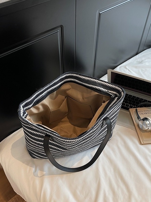 Pletena slamena torbica za rame s horizontalnim kvadratnim oblikom — zatvarač, podstava poliester, džep za mobitel