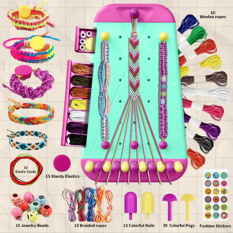 Σετ υφαντών βραχιολιών – πλαστικό, συσκευασία σε κουτί, κατάλληλο για παιδιά 4–6 ετών, αναπτύσσει όραση, συντονισμό ματιού-χεριού, διαδραστική μάθηση και επικοινωνία γονέα-παιδιού