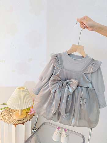 Παιδικό φόρεμα από βαμβάκι για κορίτσια με μακριά μανίκια, Α-γραμμής, για 1-3 ετών, UV προστασία, καλοκαιρινό