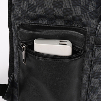 Rucsac din piele PU, model carouri, impermeabil, durabil, compartiment pentru calculator