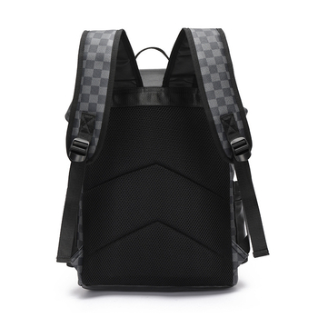 Rucsac din piele PU, model carouri, impermeabil, durabil, compartiment pentru calculator