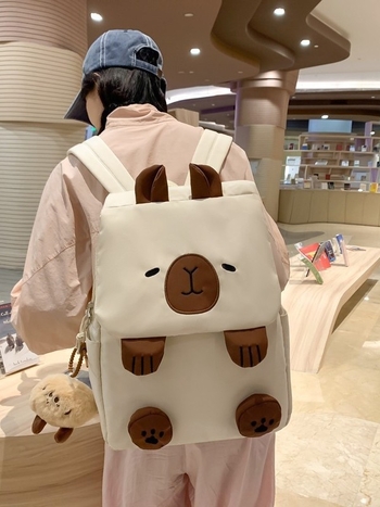 Rucsac unisex din nailon cu model ursuleț drăguț, impermeabil, bretele cu pernă de aer, potrivit pentru învățământul primar