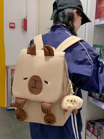 Rucsac unisex din nailon cu model ursuleț drăguț, impermeabil, bretele cu pernă de aer, potrivit pentru învățământul primar