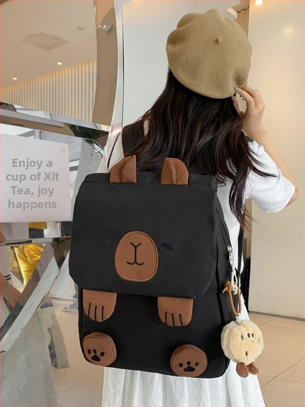 Rucsac unisex din nailon cu model ursuleț drăguț, impermeabil, bretele cu pernă de aer, potrivit pentru învățământul primar