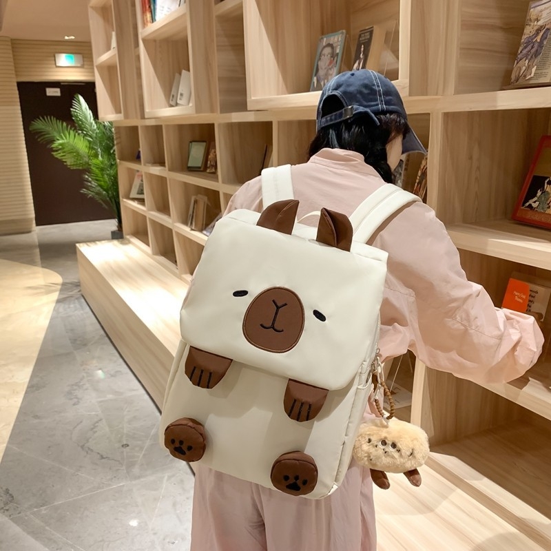 Rucsac unisex din nailon cu model ursuleț drăguț, impermeabil, bretele cu pernă de aer, potrivit pentru învățământul primar