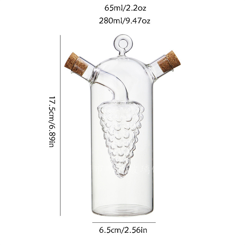 Dviejų sluoksnių karščiui atsparus stiklo aliejaus indas su kamštinio dangteliu, dvigubo naudojimo aliejui ir padažui, šiuolaikinis minimalistinis stilius, logotipo spausdinimo galimybė