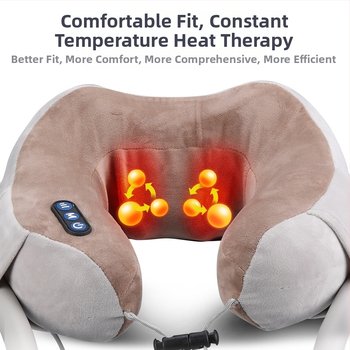 Masaj pentru gât în formă de U cu pernă de masaj și suport pentru telefon, 4 capete de masaj, terapie cu infraroșu, masaj cu vibrații, model JM-168, reîncărcabil