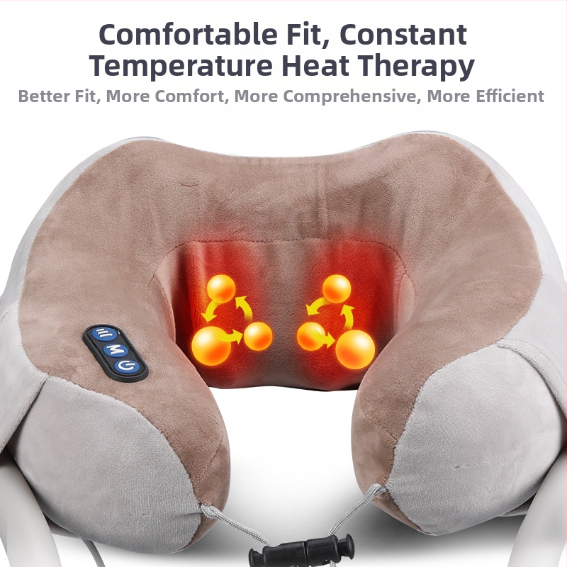 U-образен масажор за шията с масажна възглавничка и стойка за телефон, 4 масажни глави, инфрачервена терапия, вибрационен масаж, модел JM-168, презареждащ