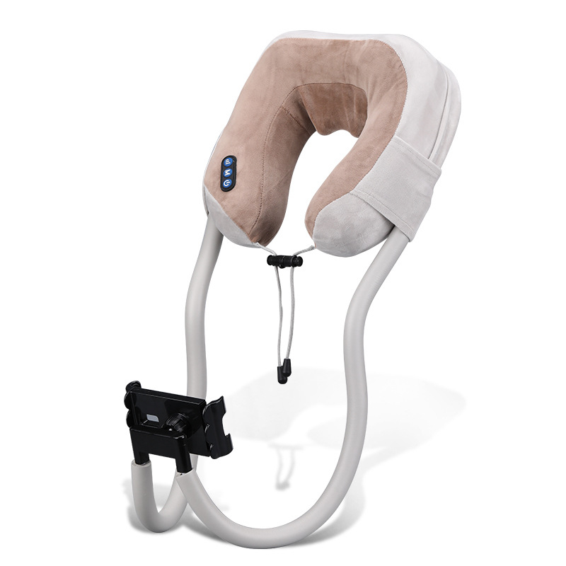 Masaj pentru gât în formă de U cu pernă de masaj și suport pentru telefon, 4 capete de masaj, terapie cu infraroșu, masaj cu vibrații, model JM-168, reîncărcabil