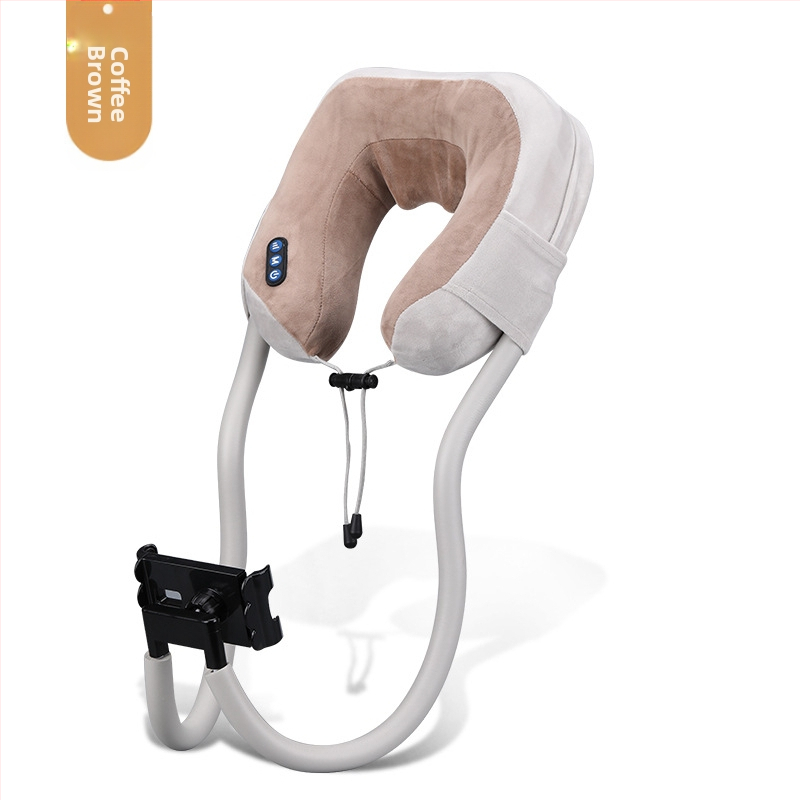 Masaj pentru gât în formă de U cu pernă de masaj și suport pentru telefon, 4 capete de masaj, terapie cu infraroșu, masaj cu vibrații, model JM-168, reîncărcabil