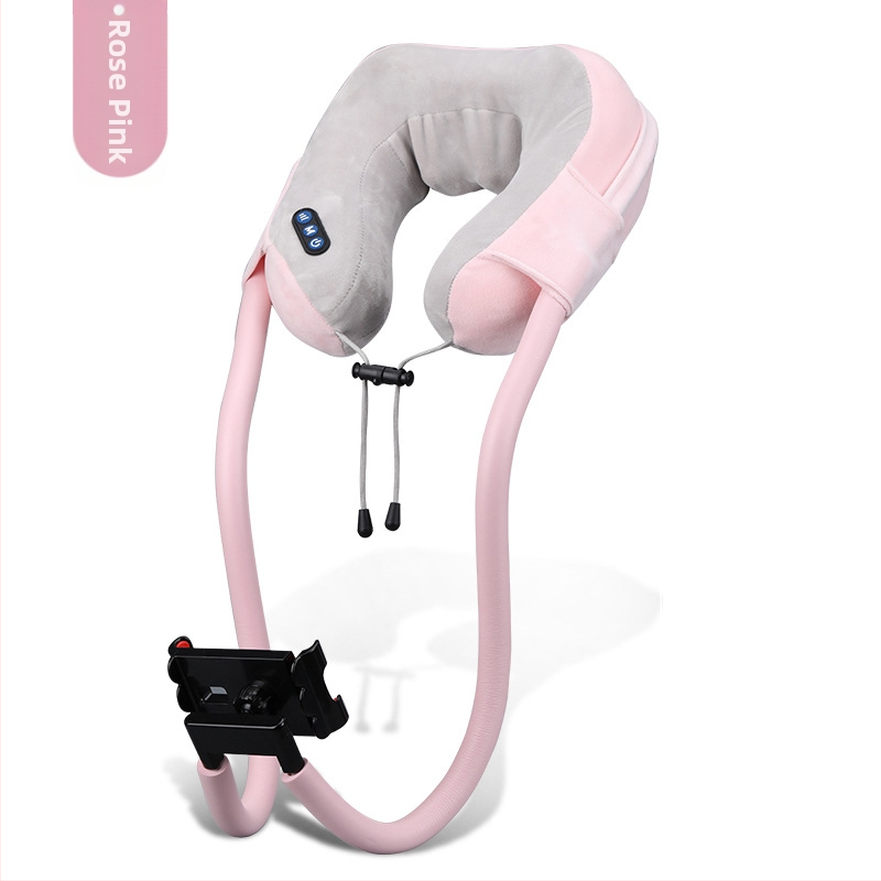Masaj pentru gât în formă de U cu pernă de masaj și suport pentru telefon, 4 capete de masaj, terapie cu infraroșu, masaj cu vibrații, model JM-168, reîncărcabil