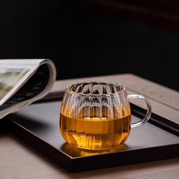 Κούπα νερού σε ιαπωνικό στυλ με σχέδιο πετάλων, ευρύ στόμιο, μονοστρωματικό borosilikat γυαλί, με λαβή