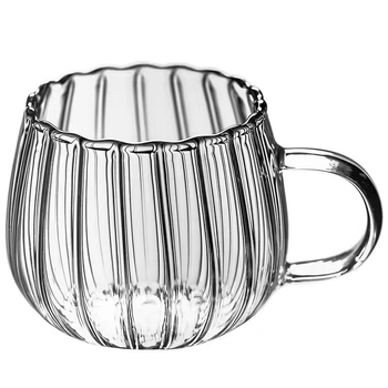 Κούπα νερού σε ιαπωνικό στυλ με σχέδιο πετάλων, ευρύ στόμιο, μονοστρωματικό borosilikat γυαλί, με λαβή