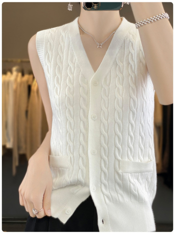 Vesta cardigan tricotată pentru femei, decolteu în V, închidere cu nasturi în linie, tricot din viscoză-poliester, lungime obișnuită 50–65 cm