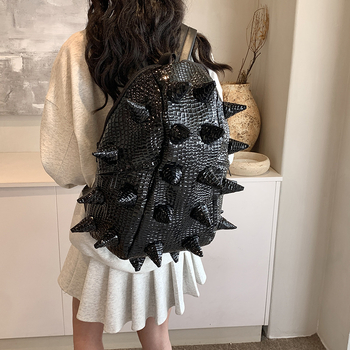 Ruksak u stilu street fashion, PU koža, proljeće 2025, velika kapaciteta, zatvaranje zatvaračem, unutarnja džep sa zatvaračem