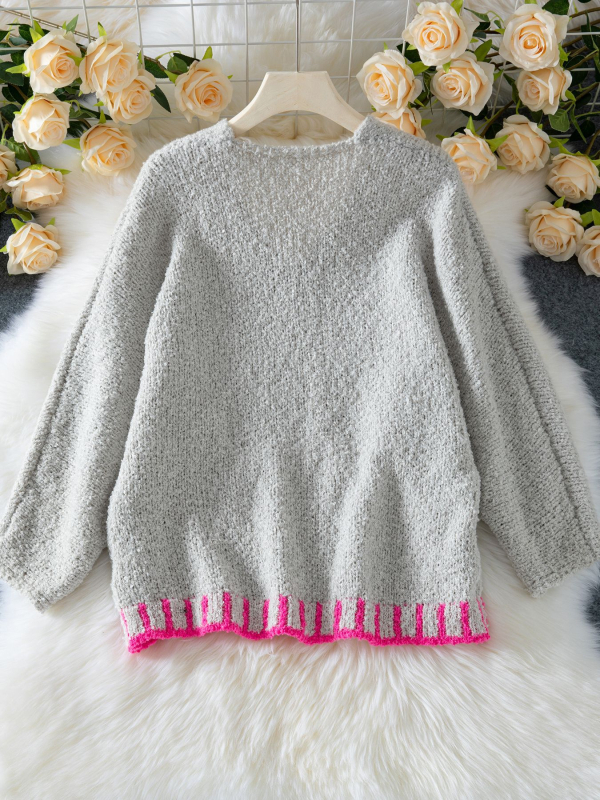 Ženski džemper s uzorkom zvijezda, V-izrez, udoban kroj, kružno pleteno, debeli pleteni – Jesen 2025