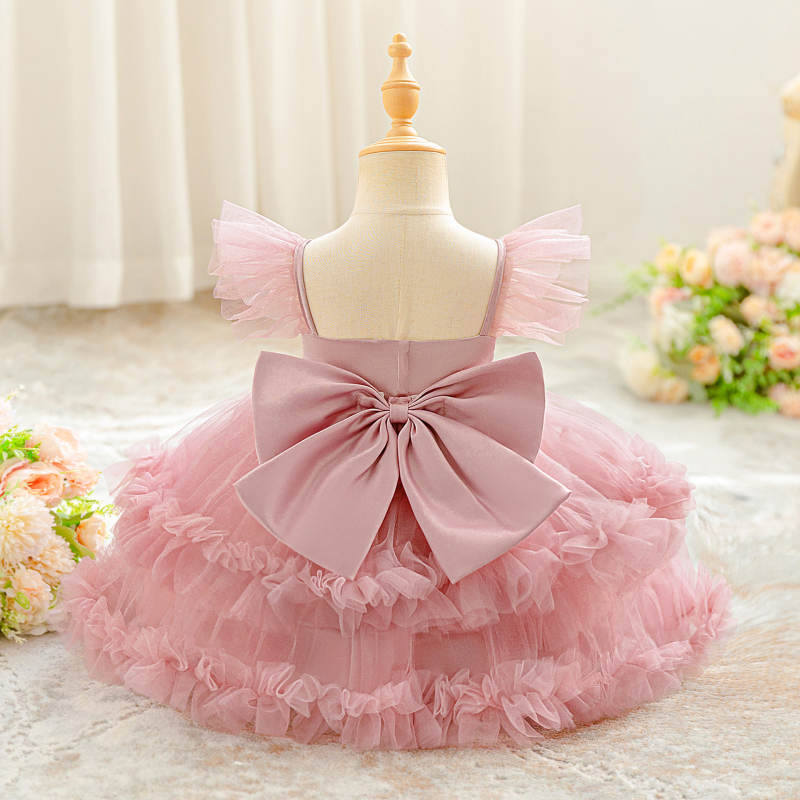 Детска принцес рокля с мрежеста тюл, за възраст 3–8 години, основен плат полиестер 65% с подплата памук 35%, подходяща за рожден ден и за ролята на цвете момиче