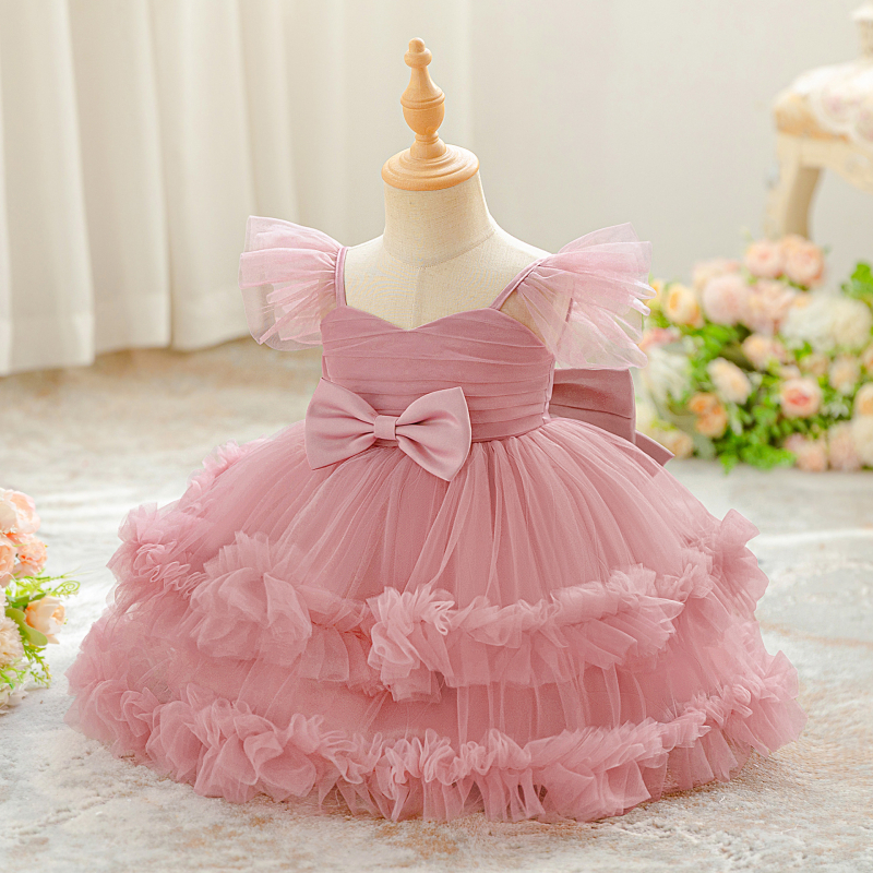 Детска принцес рокля с мрежеста тюл, за възраст 3–8 години, основен плат полиестер 65% с подплата памук 35%, подходяща за рожден ден и за ролята на цвете момиче