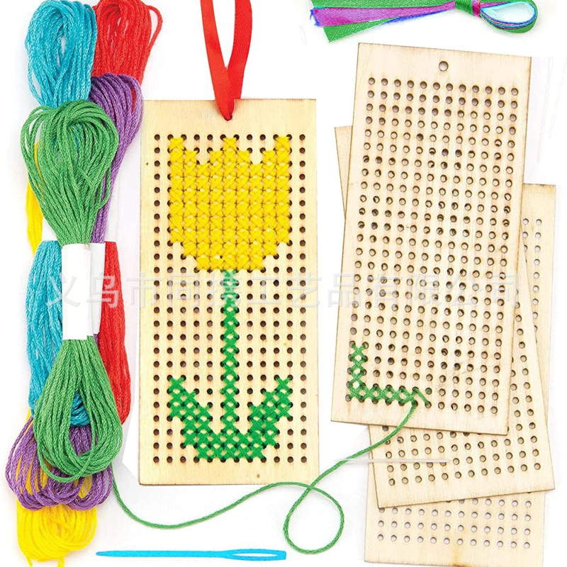 DIY Drveni set za knjižne oznake s križnim bodom, Boxwood, moderni minimalistički stil, za kućnu uporabu