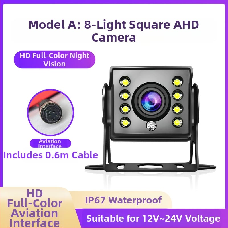 Cameră de mers înapoi pentru camion cu monitorizare în patru direcții - rezoluție 1920x1080, semnale video AHD/1080P și CVBS, unghi de vizualizare 170°, alimentare 12-24V, 8 LED