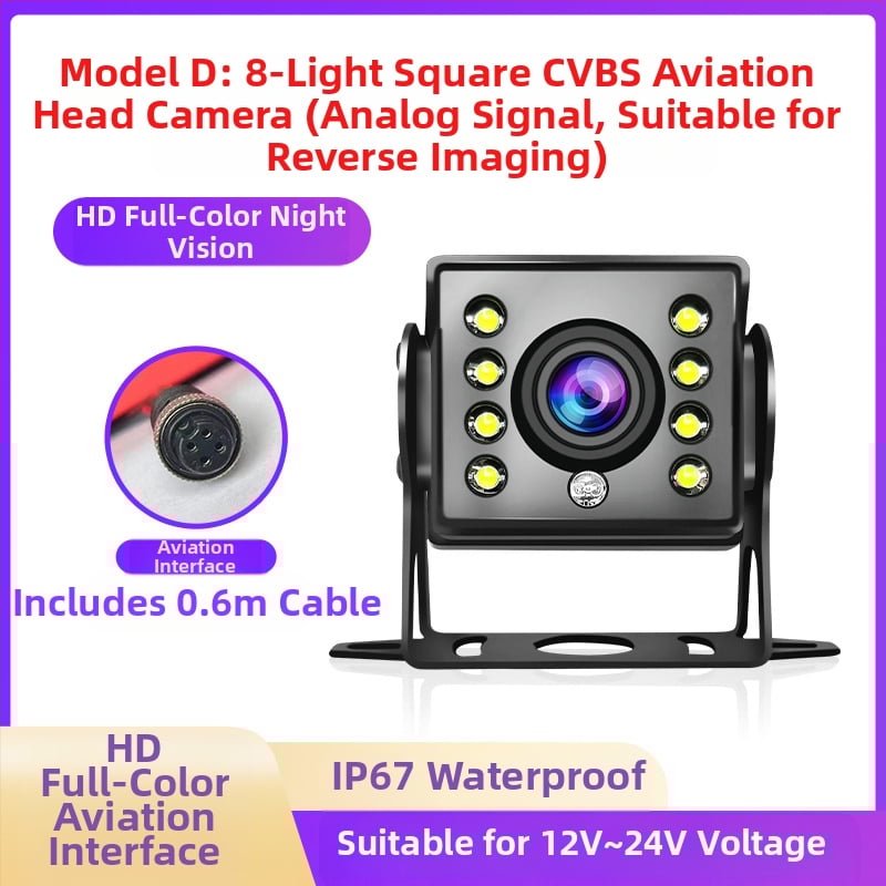 Cameră de mers înapoi pentru camion cu monitorizare în patru direcții - rezoluție 1920x1080, semnale video AHD/1080P și CVBS, unghi de vizualizare 170°, alimentare 12-24V, 8 LED