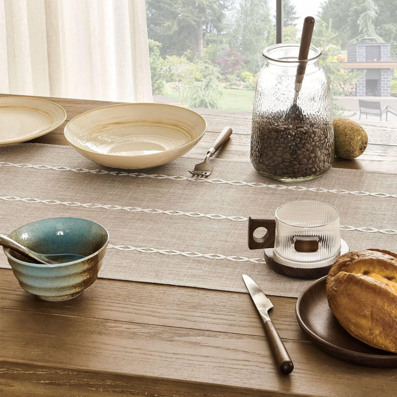 Šiaurės stiliaus rankų darbo stalo padėklas su kutais, poliesterio audinys, dryžinis raštas