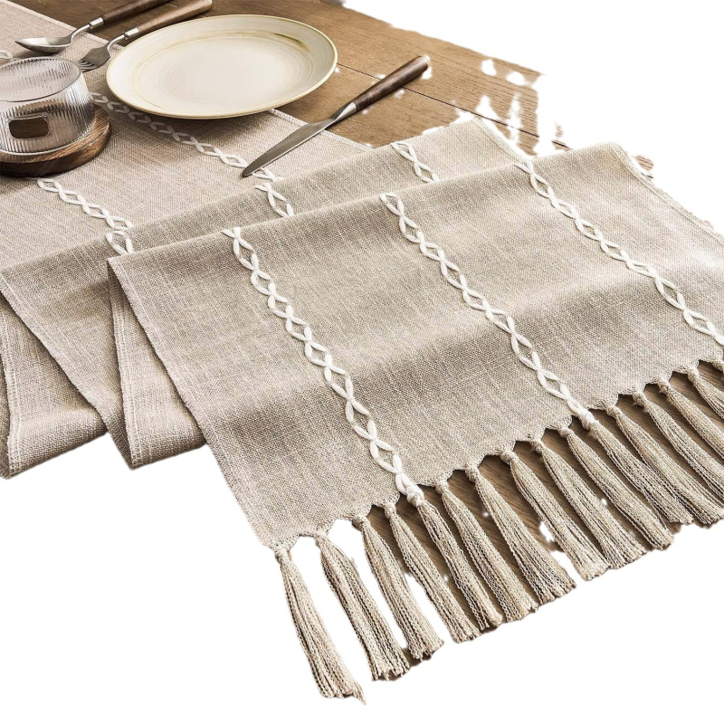 Šiaurės stiliaus rankų darbo stalo padėklas su kutais, poliesterio audinys, dryžinis raštas