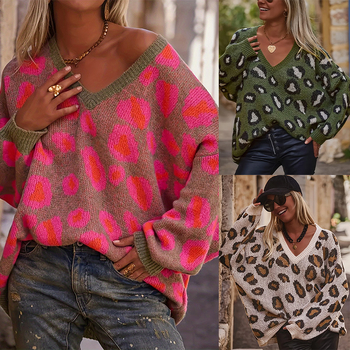 Džemper od viskoznog vlakna s geometrijskim uzorkom, ležernog kroja, V-izreza, dugim rukavima.