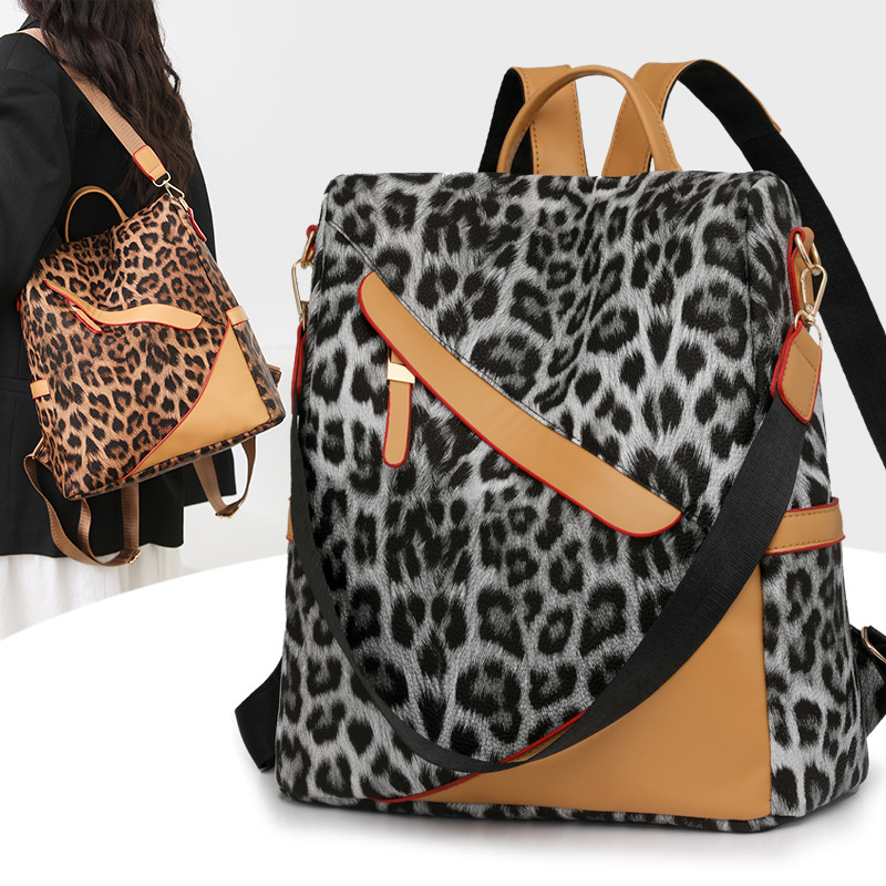 Ruksak za putovanja u ležernom stilu s leopard uzorom, velik kapacitet, protiv krađe, PU materijal, zatvaranje na zip