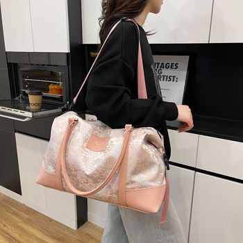 Damska putna torba za kratka putovanja, 20–35L, Oxford platno, otporno na habanje s podjelom suho/mokro, podstava od poliestera, cvjetni uzorak, gradski stil