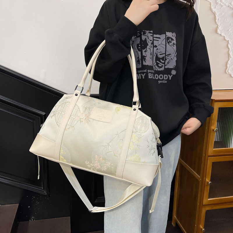 Damska putna torba za kratka putovanja, 20–35L, Oxford platno, otporno na habanje s podjelom suho/mokro, podstava od poliestera, cvjetni uzorak, gradski stil