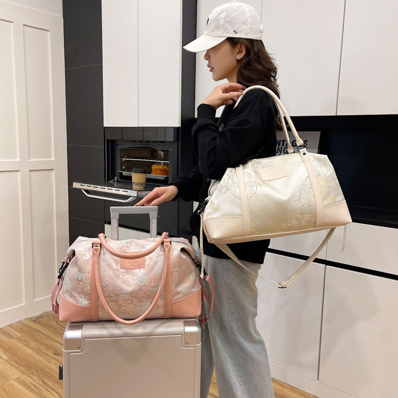 Damska putna torba za kratka putovanja, 20–35L, Oxford platno, otporno na habanje s podjelom suho/mokro, podstava od poliestera, cvjetni uzorak, gradski stil