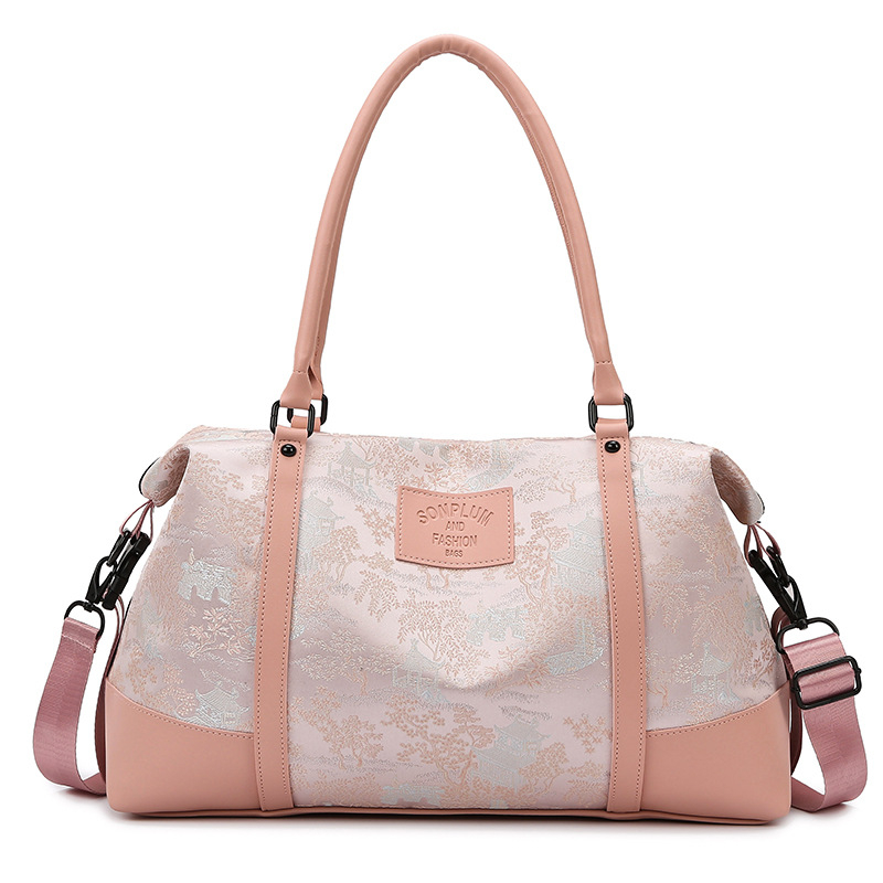 Damska putna torba za kratka putovanja, 20–35L, Oxford platno, otporno na habanje s podjelom suho/mokro, podstava od poliestera, cvjetni uzorak, gradski stil