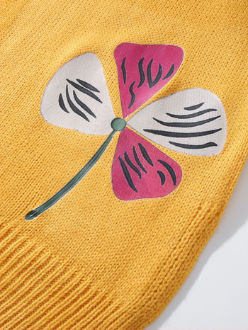 Плетен жилет - жакардов мотив с цветя, полиестер ≥95%, кръгло деколте, средна дебелина