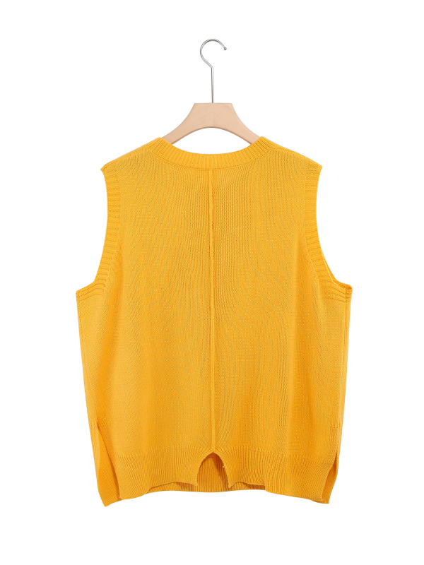 Плетен жилет - жакардов мотив с цветя, полиестер ≥95%, кръгло деколте, средна дебелина