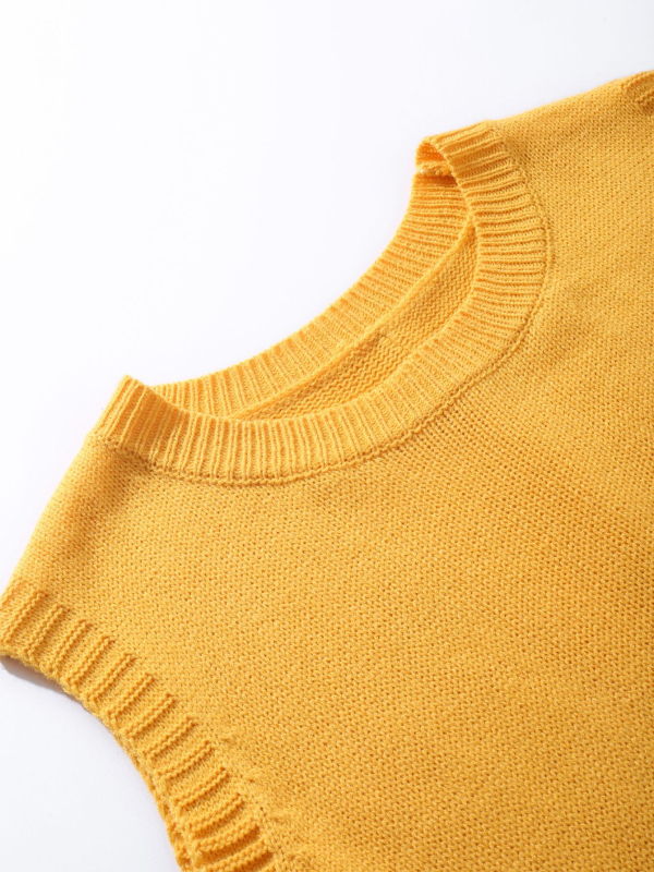 Плетен жилет - жакардов мотив с цветя, полиестер ≥95%, кръгло деколте, средна дебелина