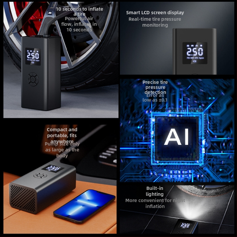 Автомобилна инфлационна помпа с LED осветление, 12V, 120W, 50 л/мин, цифров дисплей