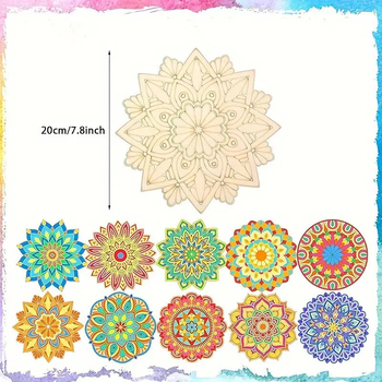 Παιδικό DIY κιτ ζωγραφικής από ξύλο — σετ με μαντάλα για βάση ποτηριού, από πεύκο, ξύλινο υλικό, μοντέρνο μινιμαλιστικό στυλ