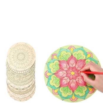 Παιδικό DIY κιτ ζωγραφικής από ξύλο — σετ με μαντάλα για βάση ποτηριού, από πεύκο, ξύλινο υλικό, μοντέρνο μινιμαλιστικό στυλ