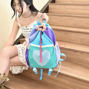 Раница за планински походи със сърцевиден дизайн, лек модел, найлон, подплата полиестер, затваряне с шнур, джоб за мобилен телефон, Лято 2025