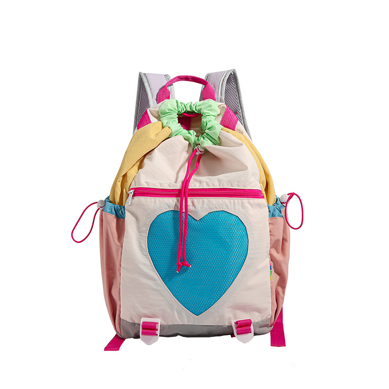 Раница за планински походи със сърцевиден дизайн, лек модел, найлон, подплата полиестер, затваряне с шнур, джоб за мобилен телефон, Лято 2025