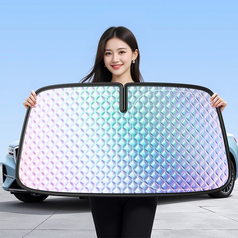 Автомобилен слънцезащитен щит за предното стъкло, лазерен филм, монтаж с вакуумни чашки, прост стил