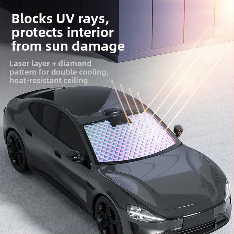 Slnečník na predné sklo auta, materiál laserový film, montáž s prísavkou, kompatibilný s predným sklom, jednoduchý štýl