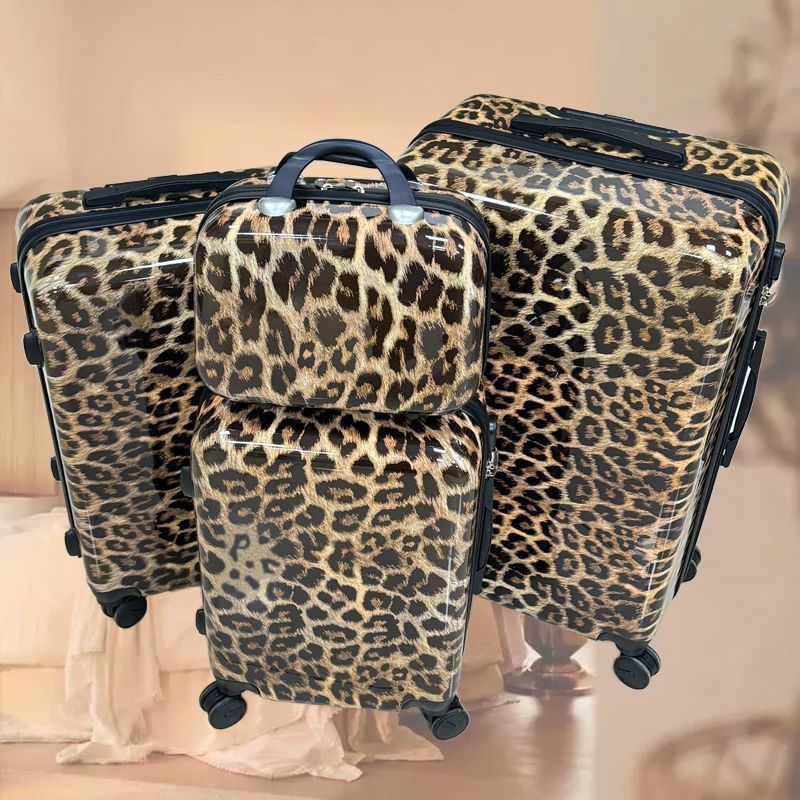 Chi Weng 3 gab. leopardu printa bagāžas komplekts ceļojumiem – ritināmi kufri