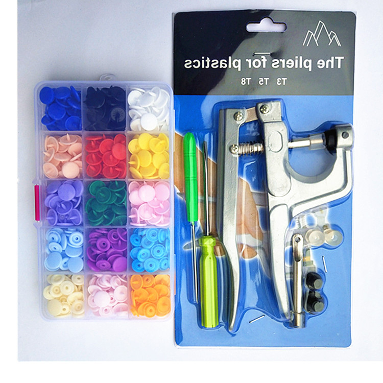 Σετ T5 από ρητίνη με snap κουμπιά, τετραπλό κλείσιμο, σε κουτί, με κιτ εργαλείων, κατάλληλο για πλεκτά, σετ 360 και 150 τεμάχια