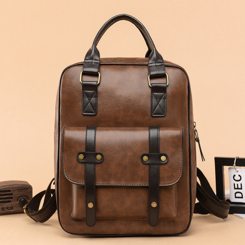 Ženski PU kožni ruksak, proljeće 2025, vodootporan i otporan na habanje, velik kapacitet za kampus, unutarnji džepovi: džep sa zatvaračem, džep za mobitel i džep za prijenosno računalo