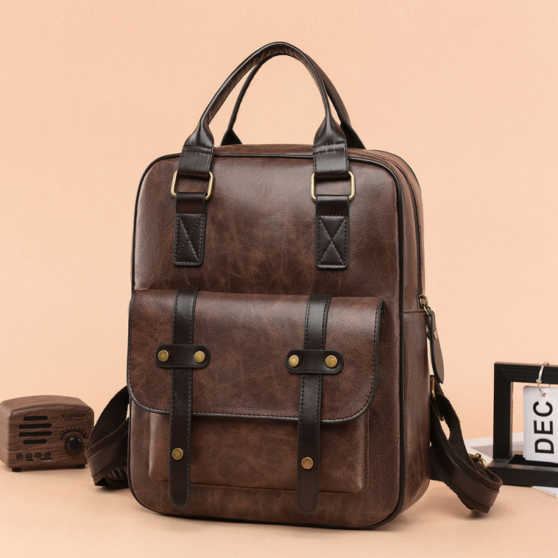 Ženski PU kožni ruksak, proljeće 2025, vodootporan i otporan na habanje, velik kapacitet za kampus, unutarnji džepovi: džep sa zatvaračem, džep za mobitel i džep za prijenosno računalo